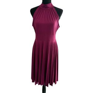Soprano Purple Sleeveless Pleated Halter Tie Neck Midi Dress XL Romantic Classy